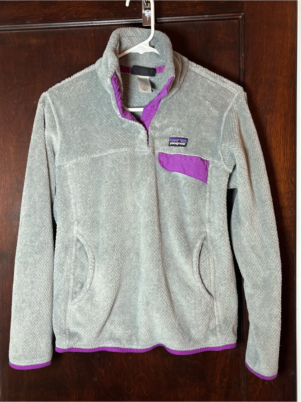 Patagonia Women's Medium Fleece Jacket Re-Tool Quarter Zip Pullover Gray Purple